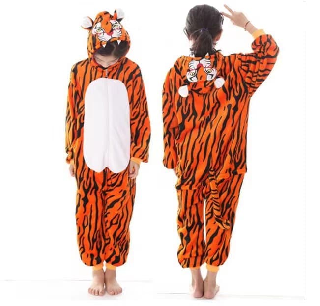 Orange tiger hooded fleece onesie costume