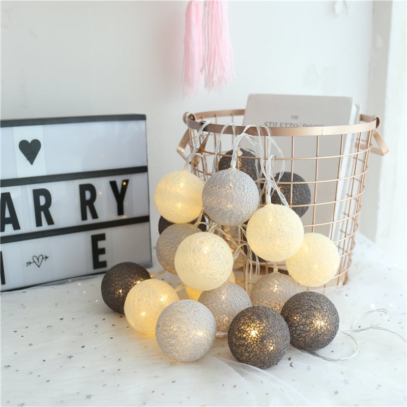 Cotton-Ball LED Lantern String, 2 m