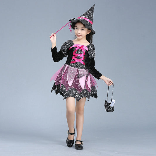 Girls' Pink Witch Costume with Hat