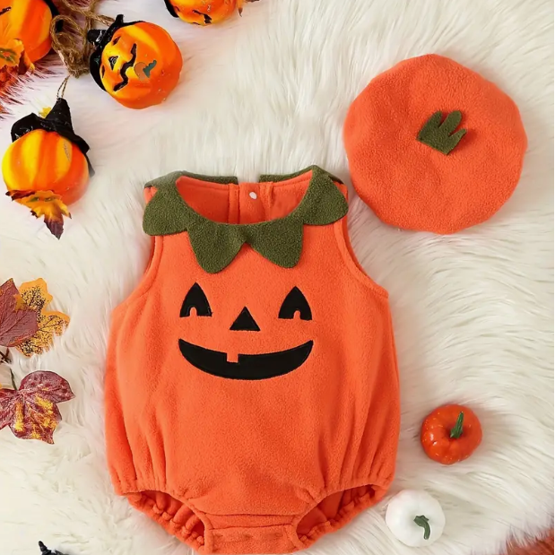 Baby and Toddler Pumpkin Romper with Hat