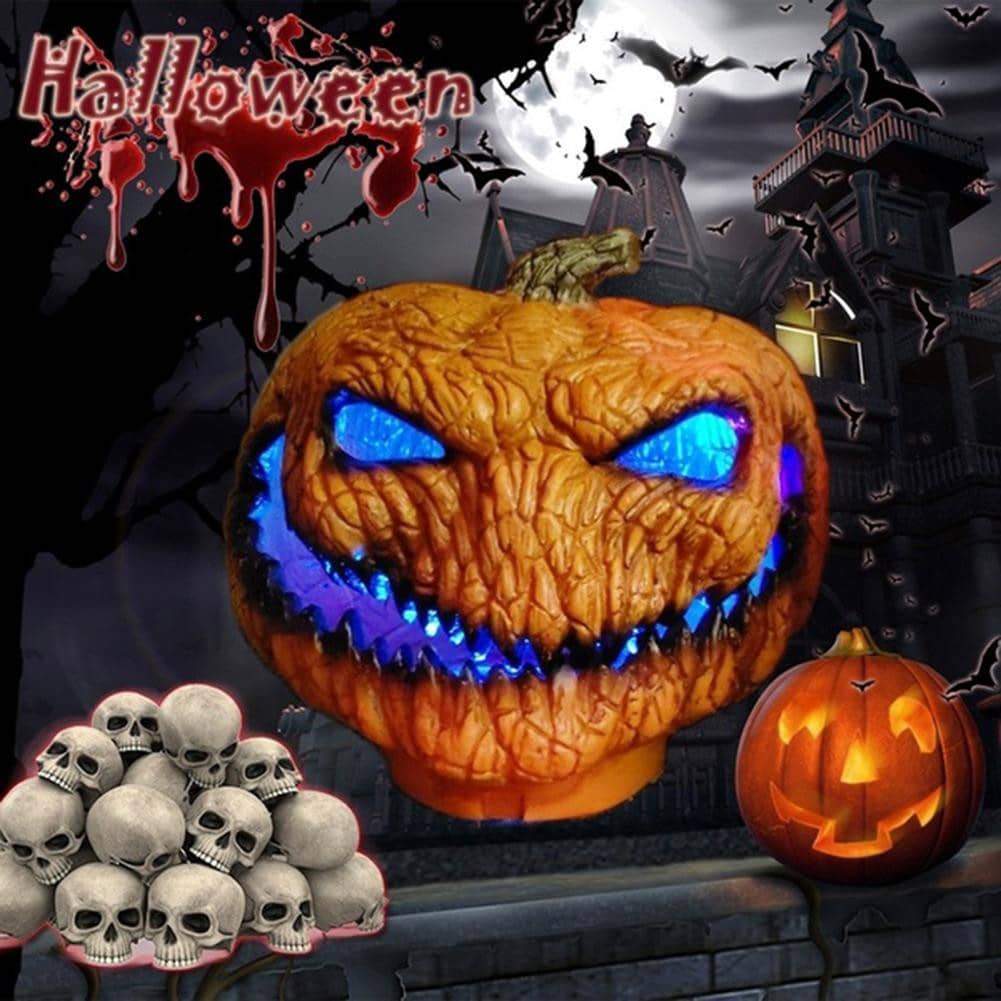 Creepy Carved-Look Pumpkin Lantern, 13 in