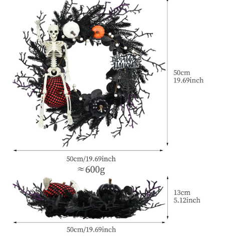 Black Branch Skeleton Wreath, 50 cm
