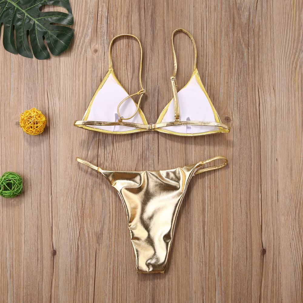 Ladies' Glam Sequin Thong Bikini - Silver/Gold