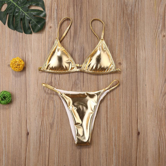 Ladies' Glam Sequin Thong Bikini - Silver/Gold