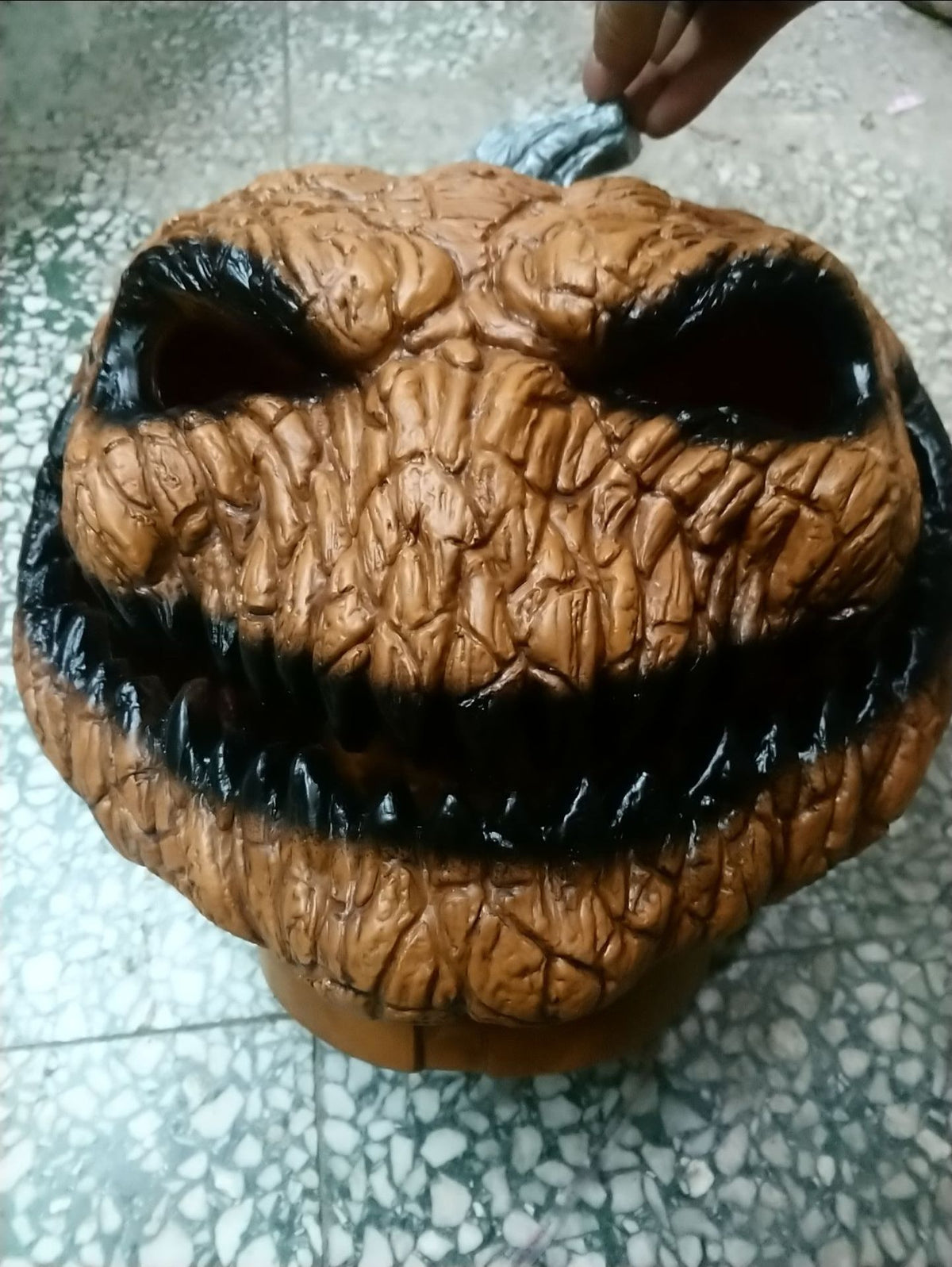 Creepy Carved-Look Pumpkin Lantern, 13 in