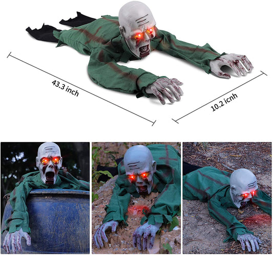 Crawling Zombie Prop with Sound and Light-Up Eyes, 43 in