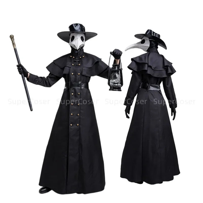 Plague doctor costume with beak mask and hat