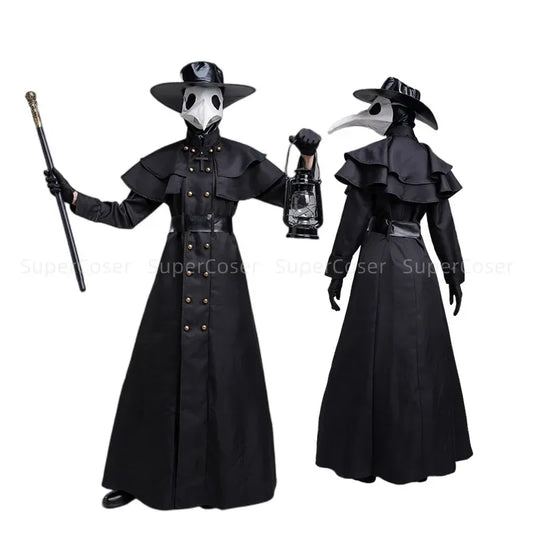 Plague doctor costume with beak mask and hat