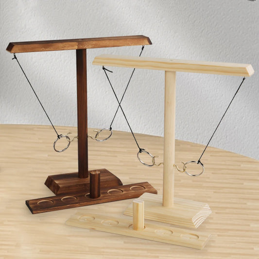 Wooden hook and ring toss game