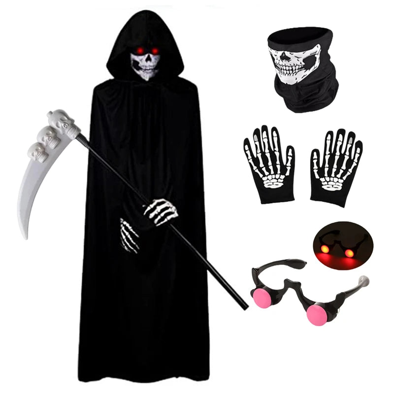 Kids grim reaper costume with glowing red eyes