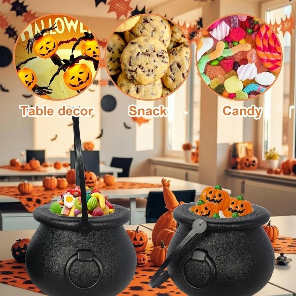 Mini cauldron candy bowls on a table