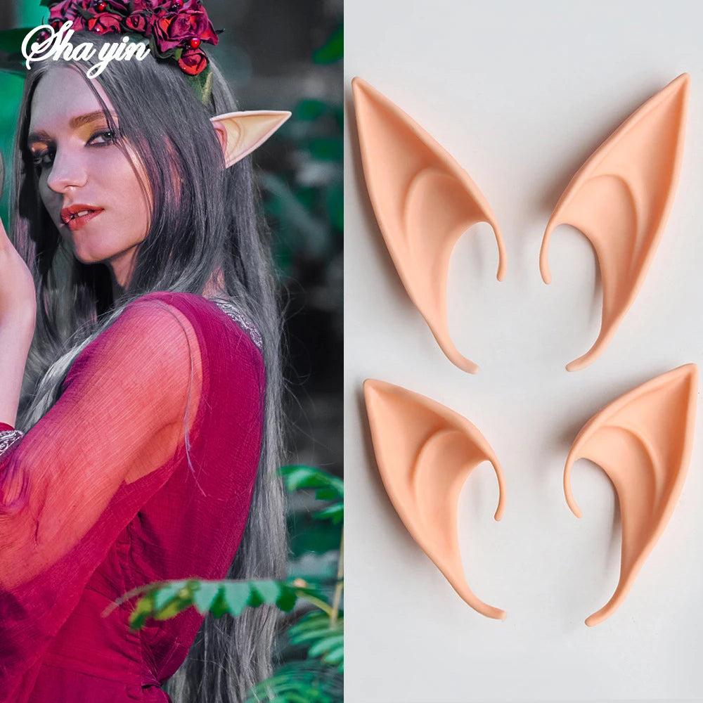 Pointed latex elf ears worn over the ear
