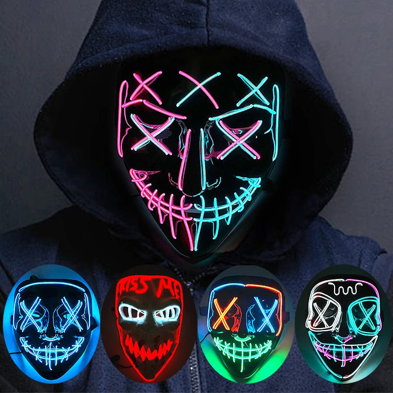 Neon LED purge mask glowing in the dark