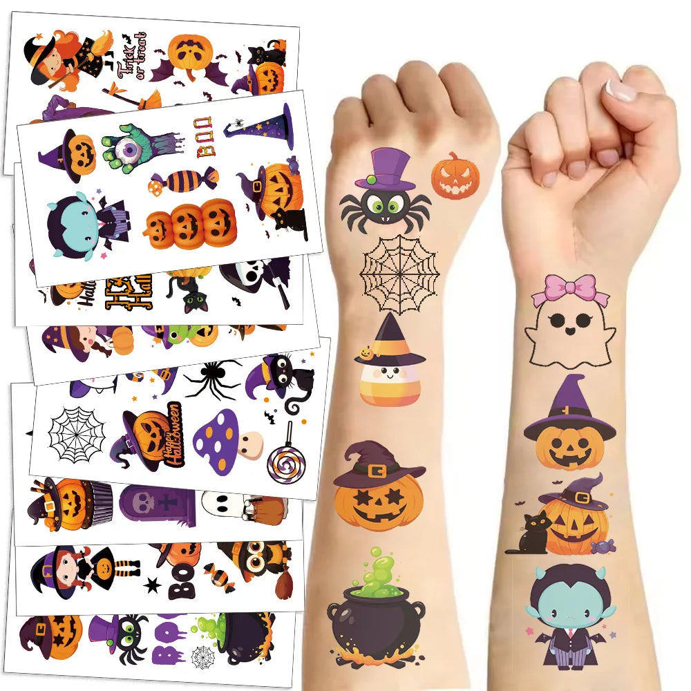 Halloween temporary tattoo sheets with pumpkins, bats and ghosts