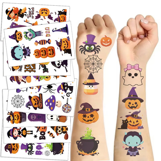 Halloween temporary tattoo sheets with pumpkins, bats and ghosts