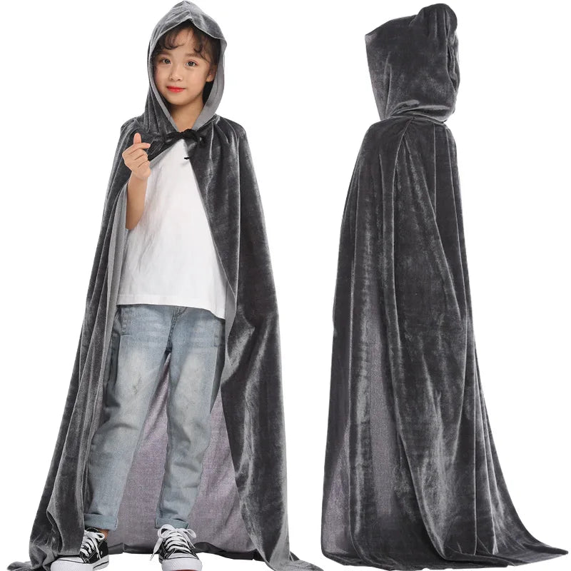 Velvet hooded cape on a child
