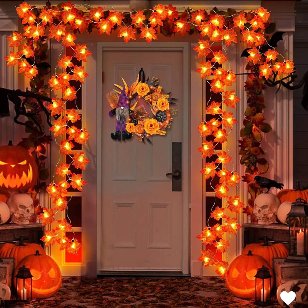 Halloween LED garland lit on a table