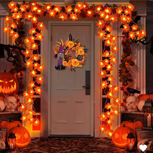 Halloween LED garland lit on a table