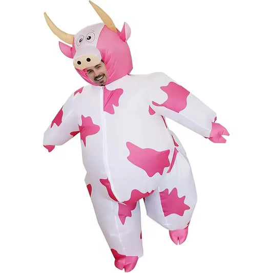 Pink cow monster inflatable costume worn