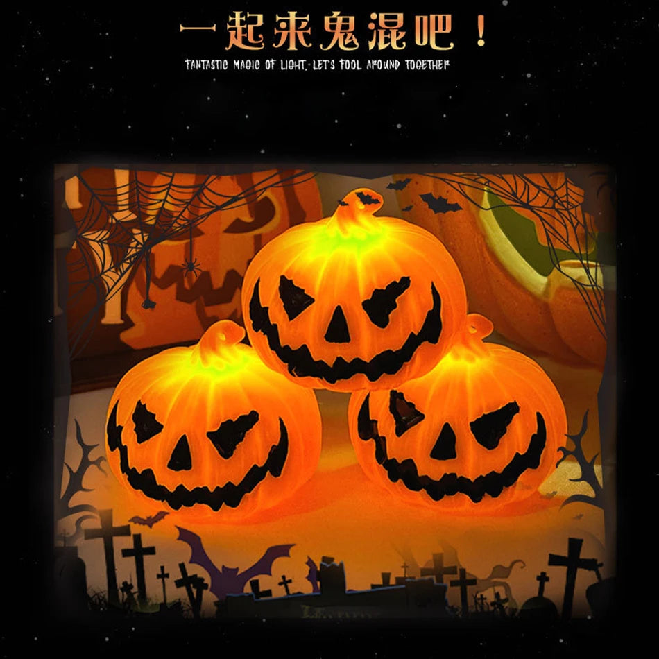 Pumpkin lantern on a table at night