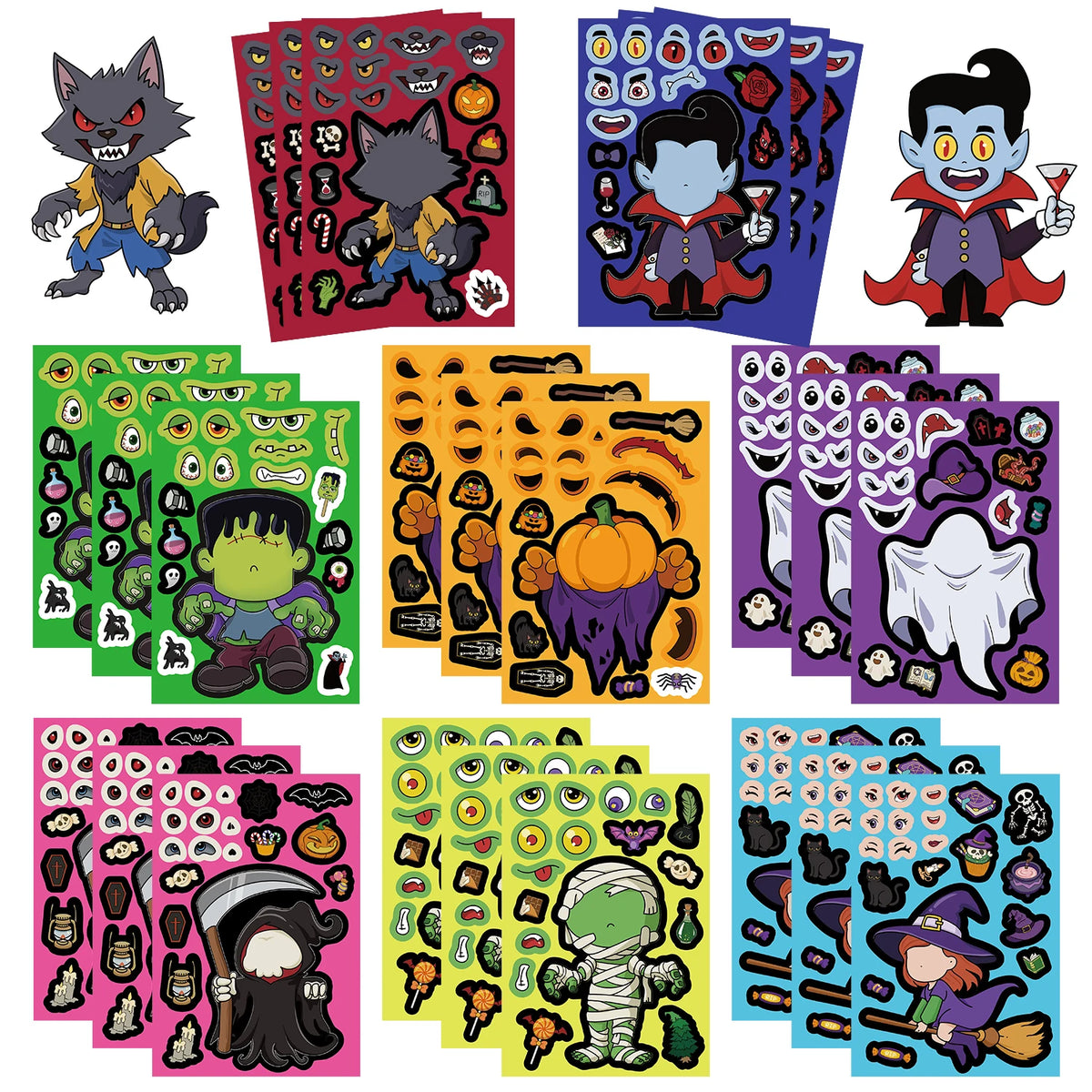 Make-a-face Halloween sticker game