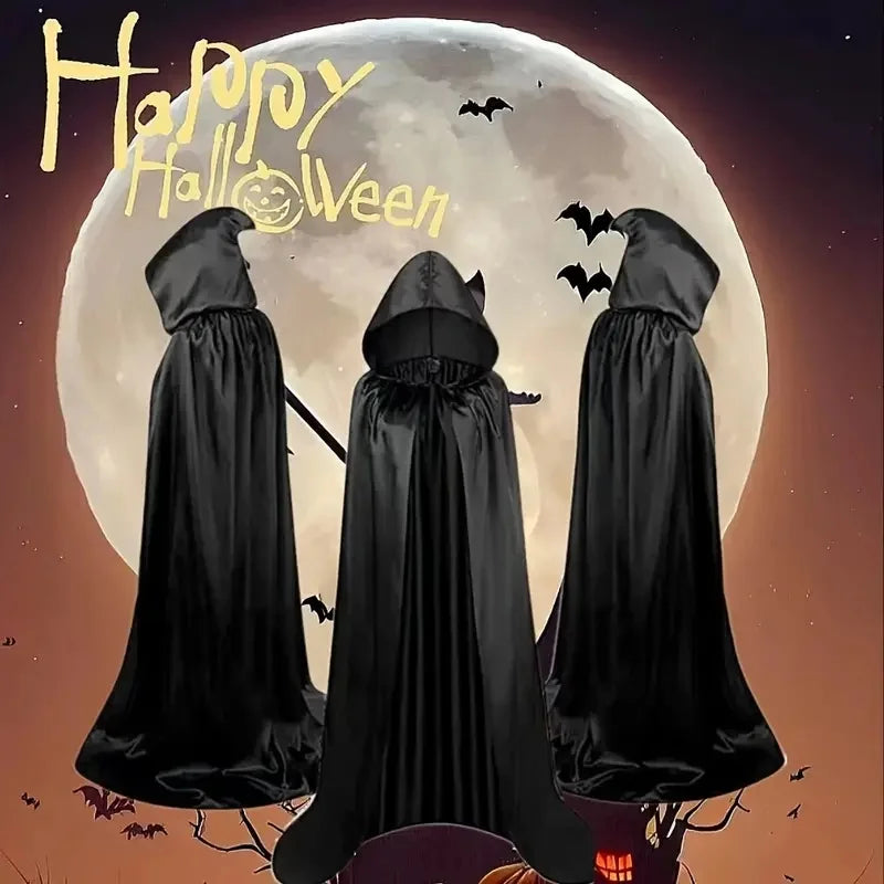 Hooded black cloak detail