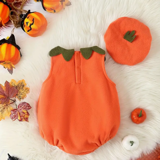 Baby and Toddler Pumpkin Romper with Hat