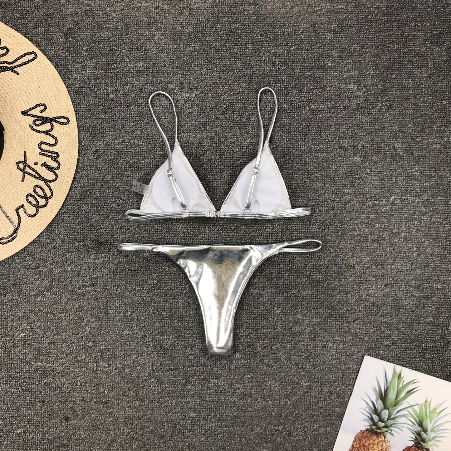 Ladies' Glam Sequin Thong Bikini - Silver/Gold