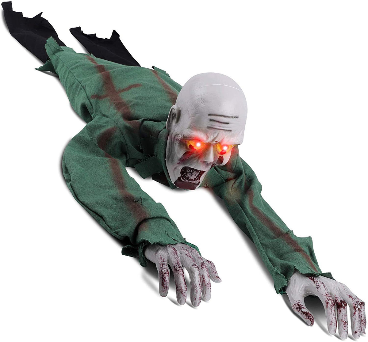 Crawling Zombie Prop with Sound and Light-Up Eyes, 43 in