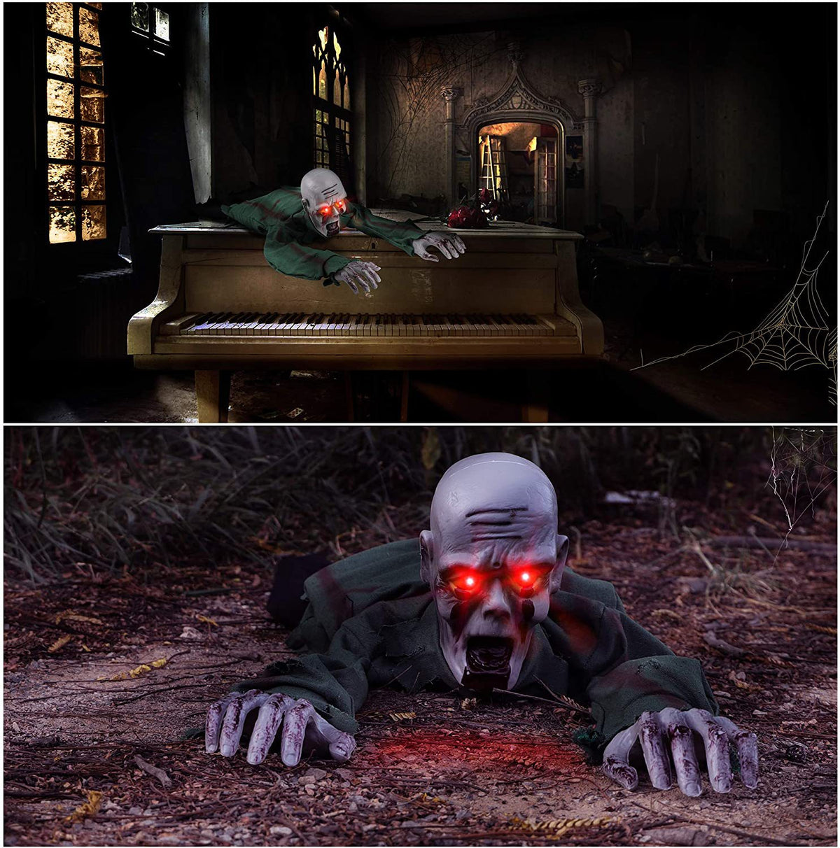 Crawling Zombie Prop with Sound and Light-Up Eyes, 43 in