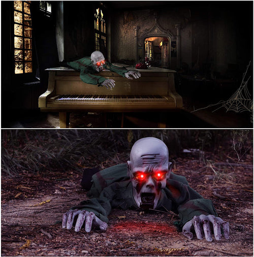Crawling Zombie Prop with Sound and Light-Up Eyes, 43 in
