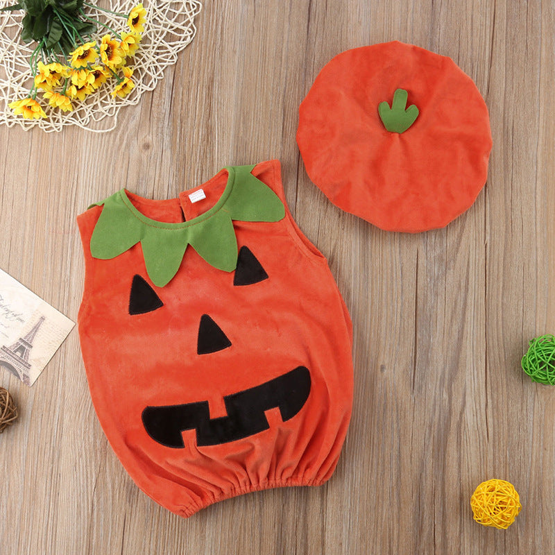 Baby and Toddler Pumpkin Romper with Hat