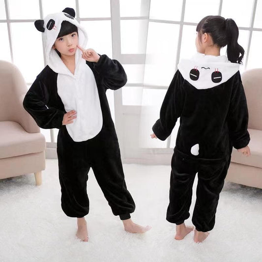 Black and white panda hooded fleece onesie costume
