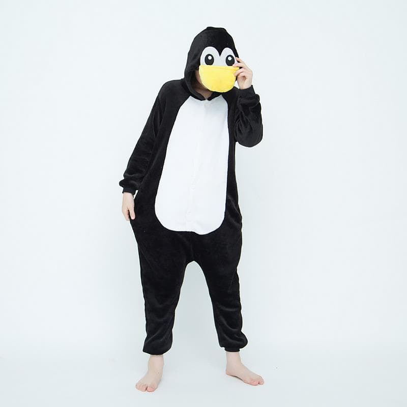 Black and white penguin hooded fleece onesie costume
