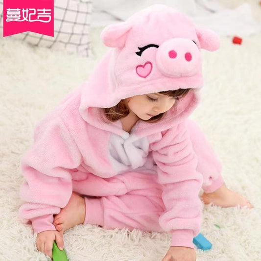 Pink pig hooded fleece onesie costume with snout